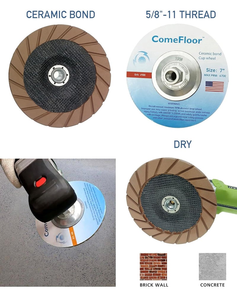 ComeFloor Concrete Grinding Cup Wheel 7 Inch Ceramic Diamond Cup Wheel for Floor Grinding, Fits 5/8"-11 Arbor Angle Grinder (30#) - Image 3